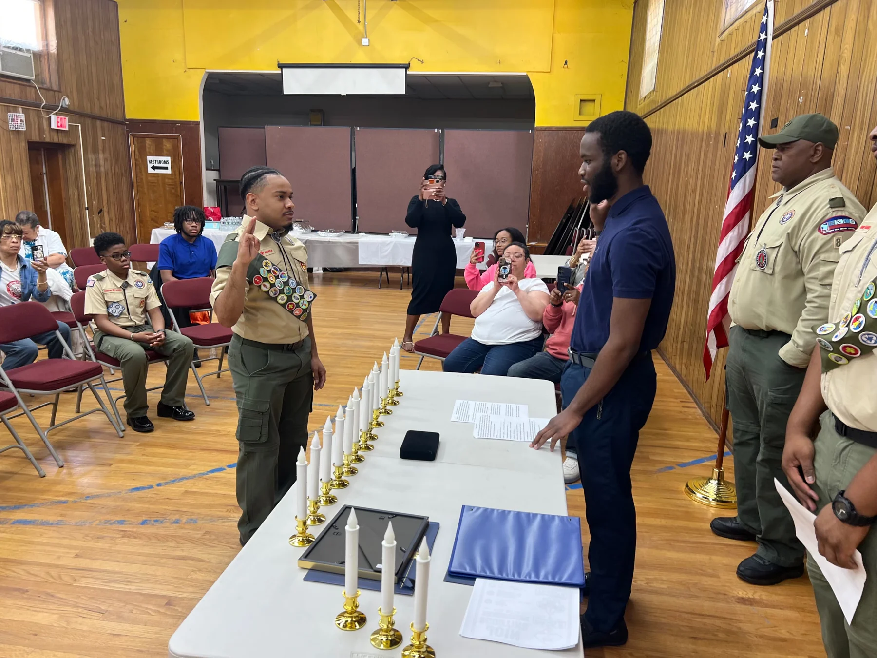 A Scout speaking during an Eagle Scout ceremony